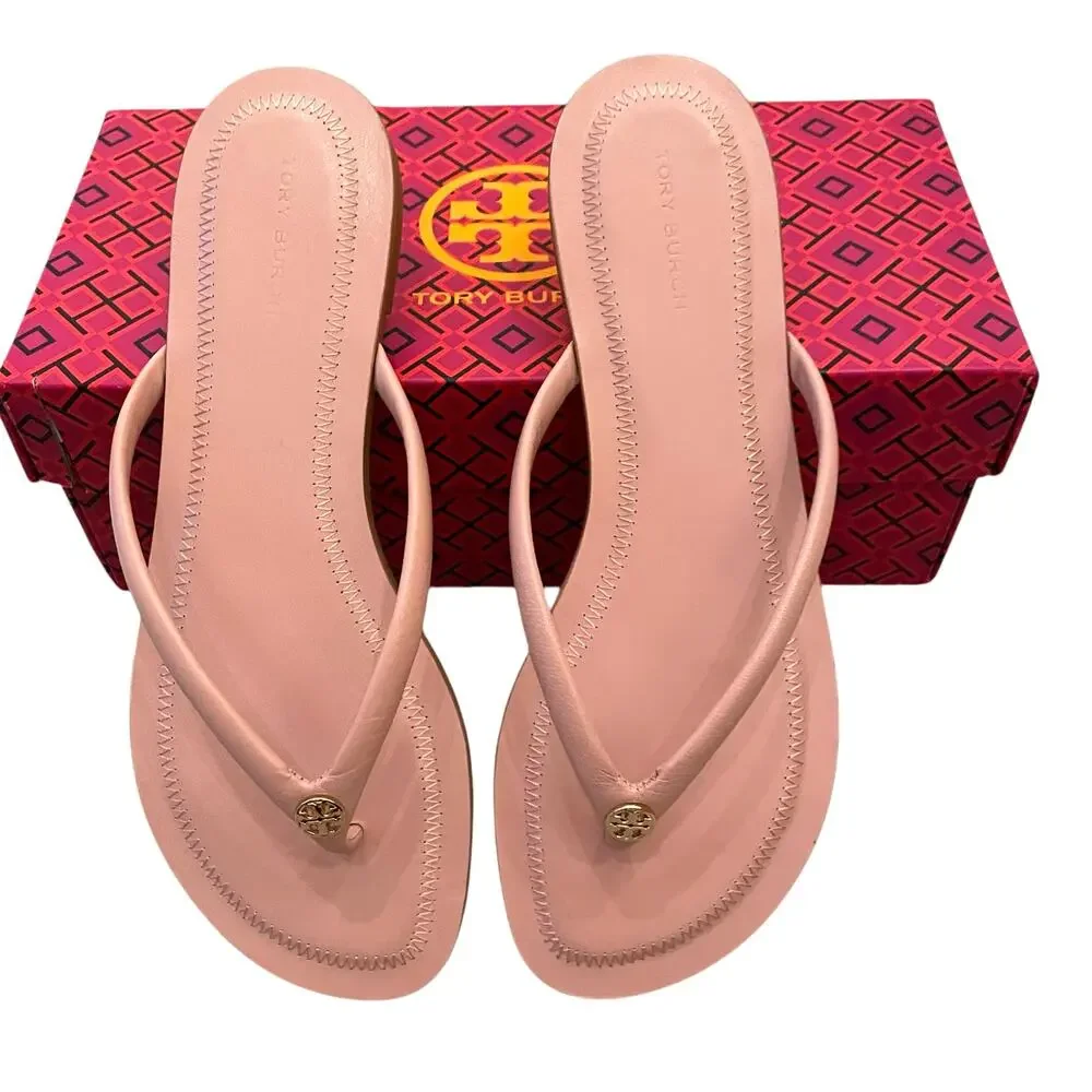 TORY BURCH Chelsea Leather Flip Flop Thong Sandals Rose Sachet Pink Size 7.5 NEW